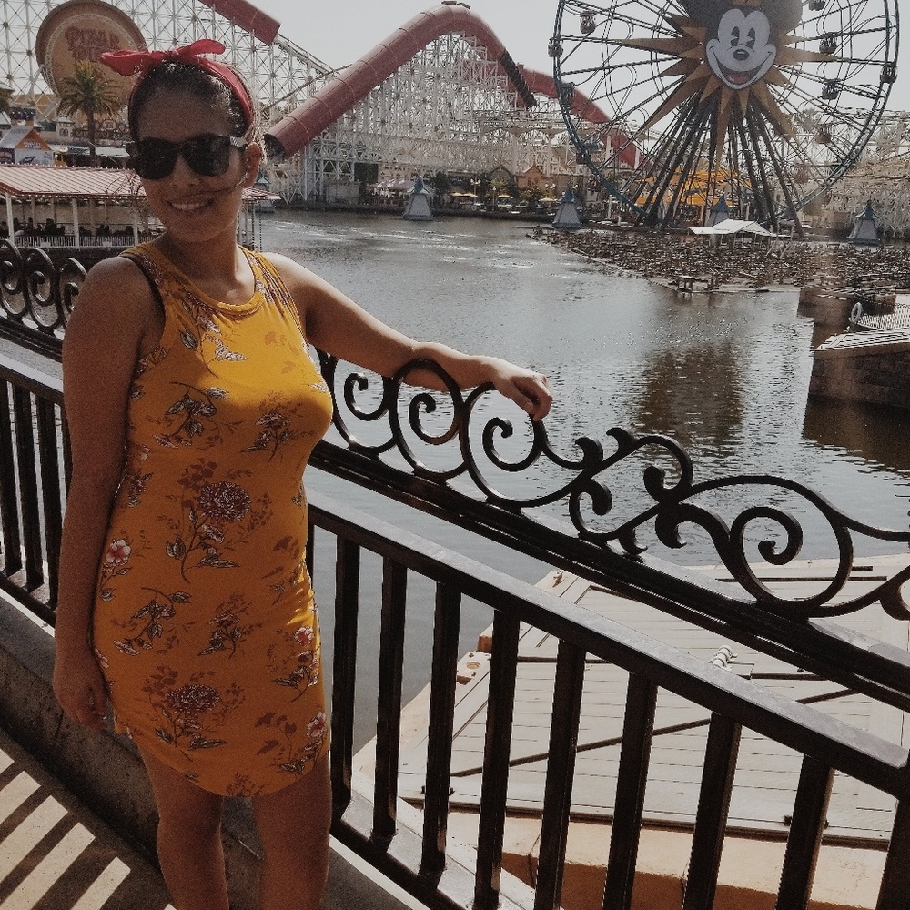 🚫SOLD🚫 Mustard Yellow and Floral Midi Dress